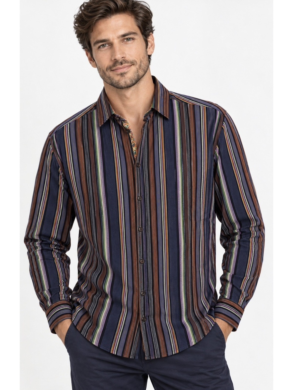 Robert Graham Colorful Striped 100% Cotton Long Sleeve Button Shirt